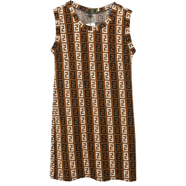Fendi Sleeveless Dress Brown #42 in Brown Nylon from AMORE Vintage Tokyo