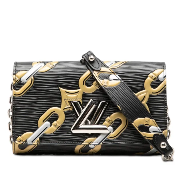Black Louis Vuitton Epi Chain Flower Twist Wallet On Chain Crossbody Bag in Black Leather from Designer Revival