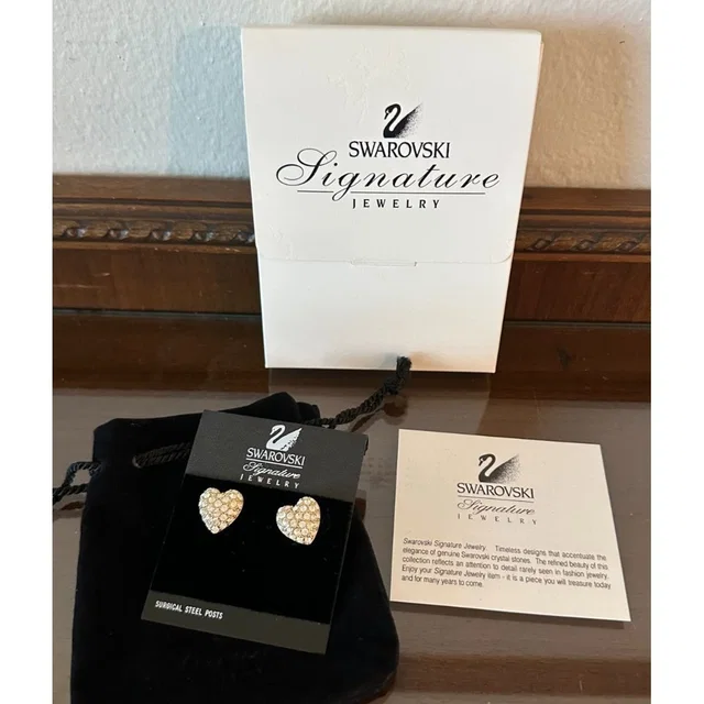 Vintage Signature Swarovski Large Heart Earrings New W Tags in silver|gray from Poshmark