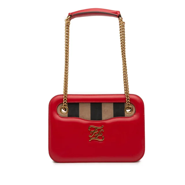 Red Fendi Calfskin Vitello King Nubuck Pequin Karligraphy Pocket Shoulder Bag in Red Calfskin from Designer Revival