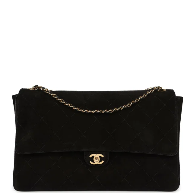 Chanel Maxi "Souplissimo" Large Flap Bag Black Suede Gold Hardware in Black Suede from Madison Avenue Couture