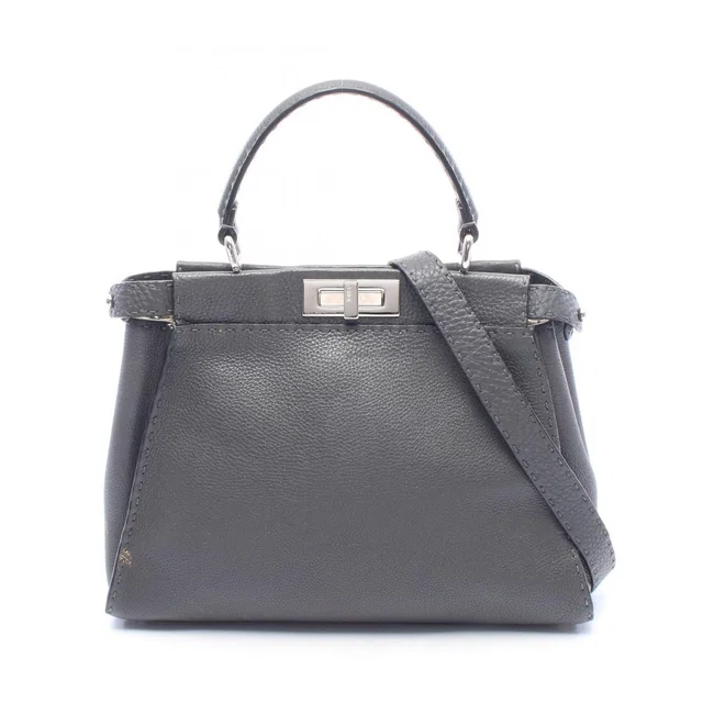 Fendi Handbag Peekaboo Regular Selleria 2-Way Gray Leather in Grey Leather from The Reluxe