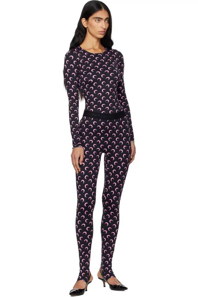 Marine Serre Black Recycled Moon Jersey Stirrup Leggings, photo 5 of 5 from SSENSE