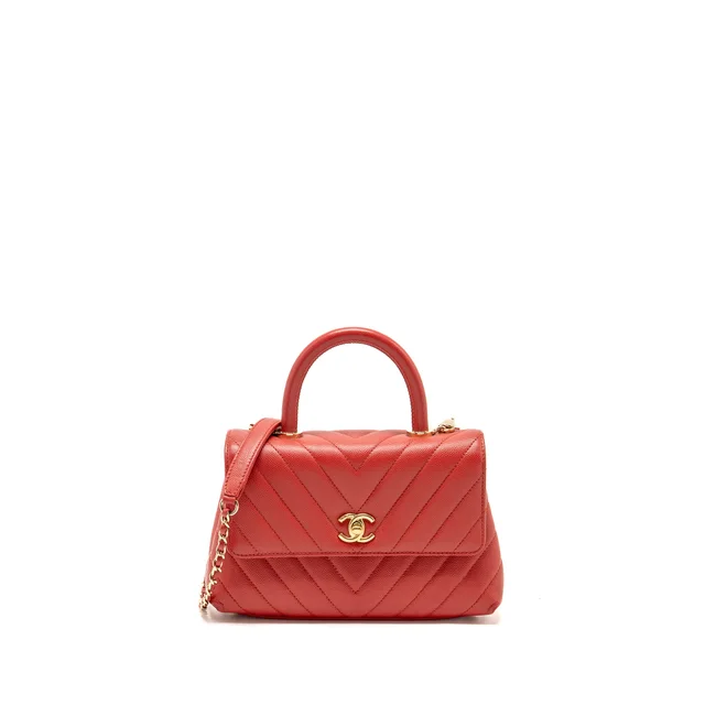 Chanel Small Coco Handle Chevron Caviar Red GHW in Red Caviar leather from EMIER