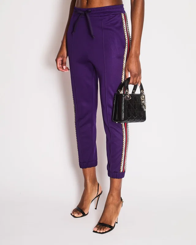 Gucci Purple Crystal Joggers with Red White and Navy Stripe Side Detail Size M (UK 10) in White from Sellier