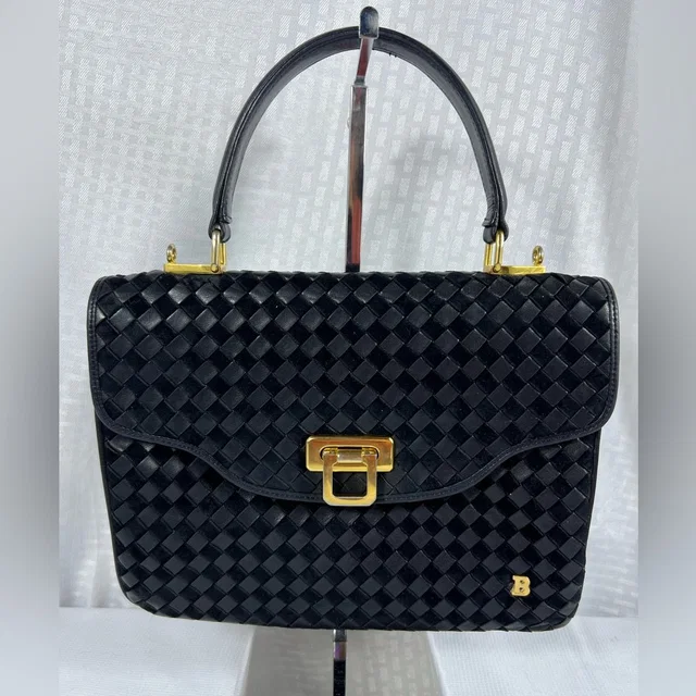 3163: Vintage Bally Black Woven Leather Top Handle Handbag in black Woven leather from Poshmark