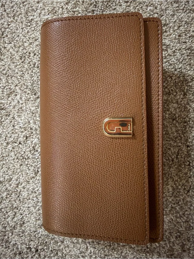 Furla Tan Crossbody Wallet With Gold Logo in gold|brown|red Leather from Poshmark