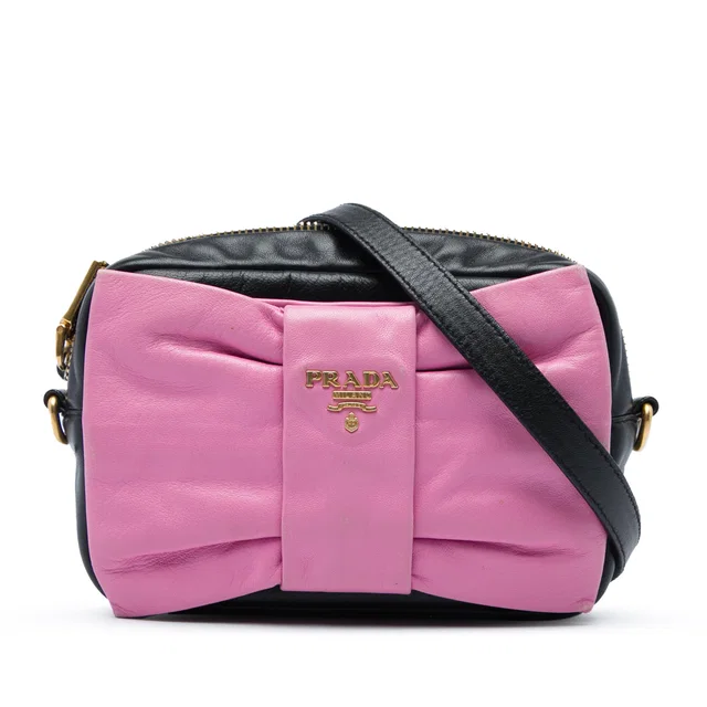 Black Prada Nappa Fiocco Bow Crossbody in Black Nappa leather from Designer Revival