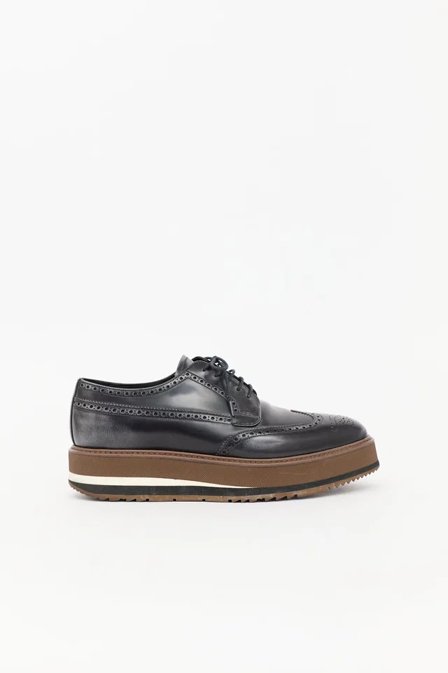 Prada Leather Brogue Platform Oxford in Leather from VSP Consignment