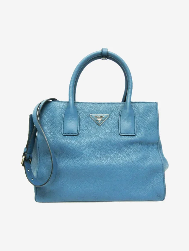 Prada Blue Vitello Daino leather 2way bag in Blue Leather from Sign of the Times