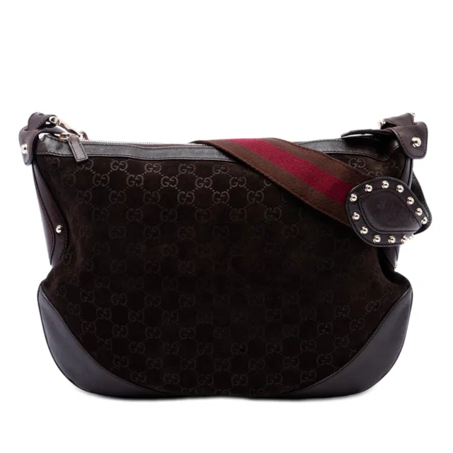 Brown Gucci GG Suede Studded Pelham Crossbody in Brown Suede from Designer Revival