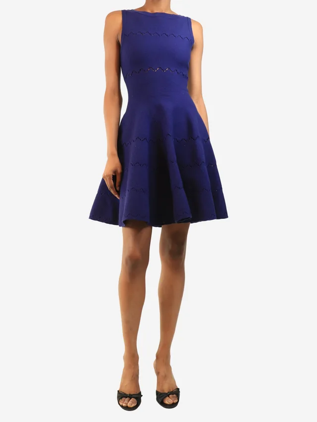 Alaïa Blue zigzag knit skater dress - size UK 10 in Blue Wool from Sign of the Times