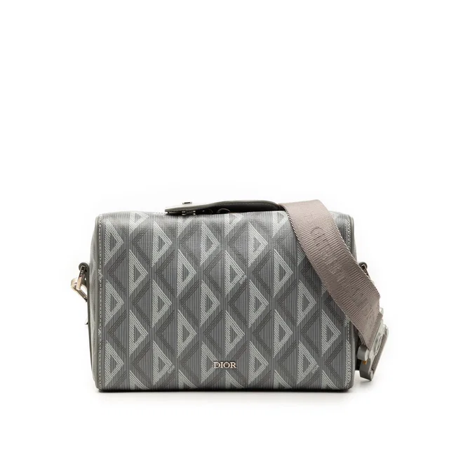 Grey Dior CD Diamond Coated Canvas Lingot 22 Bag in Grey Coated canvas from Designer Revival