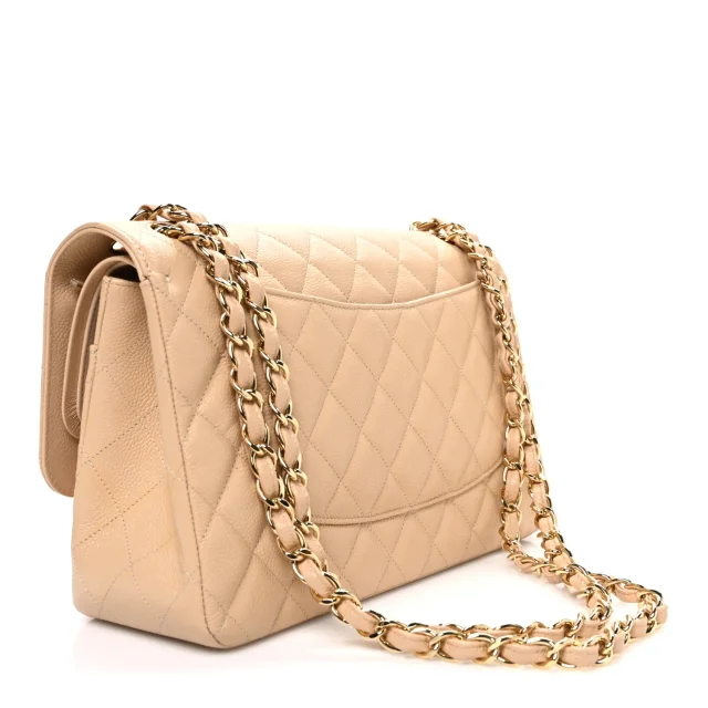 Chanel Caviar Quilted Jumbo Double Flap Beige in Beige Caviar leather from FASHIONPHILE, photo 3 of 9
