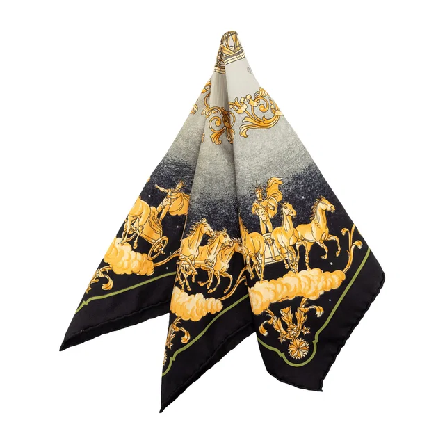 Black Hermès Cosmos Square Silk Handkerchief in Black Silk from Designer Revival