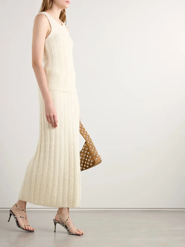 KHAITE Lena ribbed brushed silk and cashmere-blend tank in Beige, photo 2 of 2 from NET-A-PORTER (Canada)