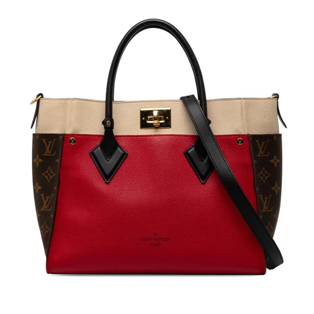 Red Louis Vuitton Monogram On My Side MM Satchel in Red Coated canvas from Designer Revival