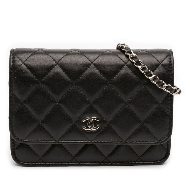 Black Chanel Mini CC Lambskin Wallet on Chain Crossbody Bag in Black Lambskin from Designer Revival