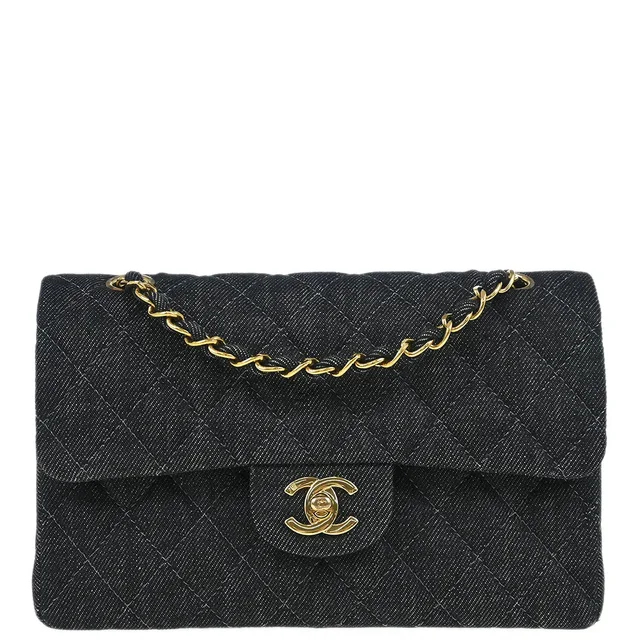 Chanel 1997-1999 Indigo Denim Small Classic Double Flap Shoulder Bag in Denim from AMORE Vintage Tokyo