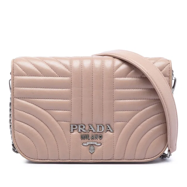 Beige Prada Mini Soft Calf Impunture Diagramme Crossbody in Beige Leather from Designer Revival