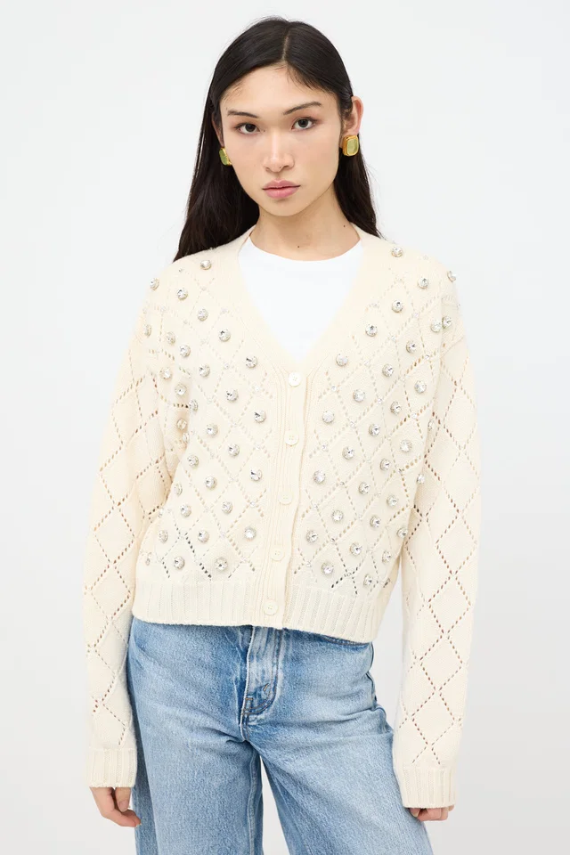 Miu Miu Cashmere Crystal Embellished Cardigan in Cashmere from VSP Consignment