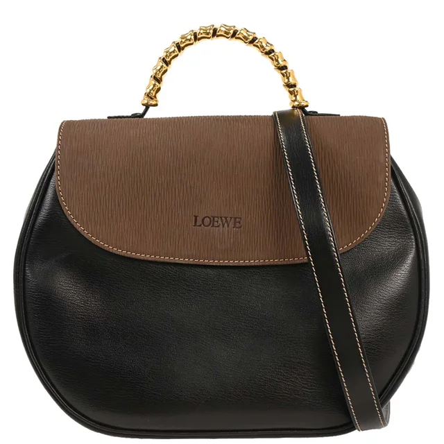 Loewe Black Brown Leather Velazquez 2way Shoulder Handbag in Black Leather from AMORE Vintage Tokyo