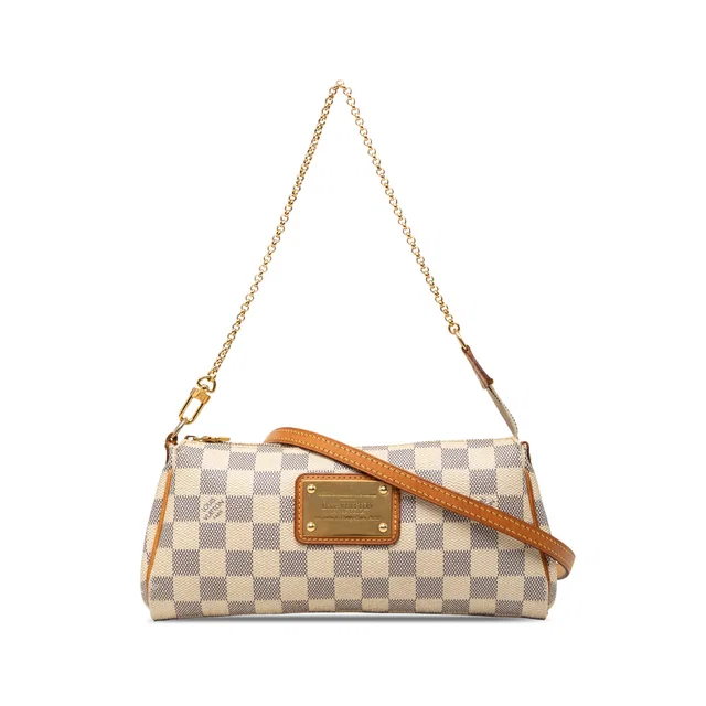 White Louis Vuitton Damier Azur Eva Satchel in White Canvas from Designer Revival