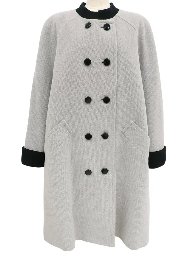 Givenchy Bicolor Double-Breasted Collarless Coat #13 Gray/Black in Black Wool from VINTAGE QOO TOKYO