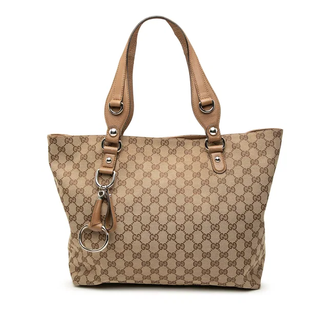 Brown Gucci GG Canvas Icon Bit Tote in Brown Canvas from Designer Revival