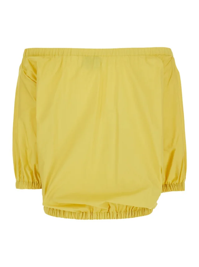 LEPLAIN Yellow off-shouder Top with Short Sleeves in Cotton for Women in Yellow 100% Cotton, photo 4 of 6 from Gaudenzi Boutique