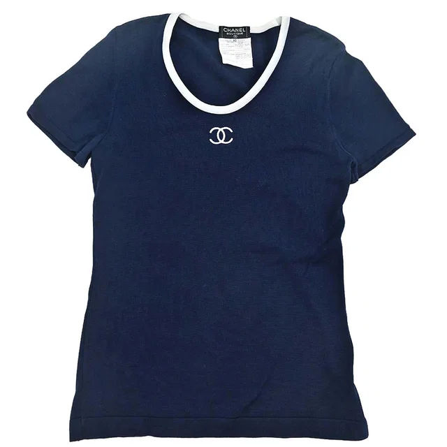 Chanel 1996 Short Sleeve Top Navy #42 in Navy from AMORE Vintage Tokyo