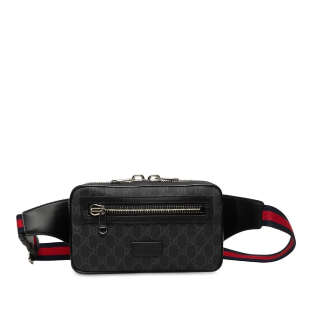Black Gucci GG Supreme Web Belt Bag in Black Coated canvas from Designer Revival