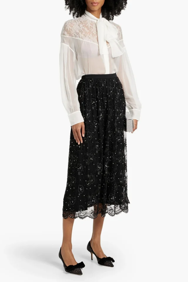Valentino Garavani Embellished Tulle Midi Skirt in Black, photo 2 of 4 from THE OUTNET