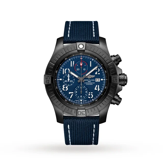 Breitling Super Avenger Chronograph 48 Night Mission Watch in silver|gray Leather from WatchesOfSwitzerland