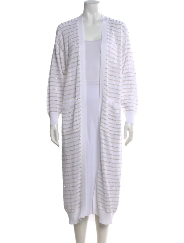 Brunello Cucinelli Striped V-Neck Sweater w/ Tags in white from The RealReal