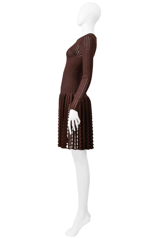 Alaïa Brown Laser Cut Fancy Knit Dress in Brown Wool from Resurrection Vintage, photo 10 of 12