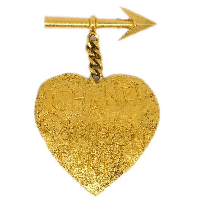 Chanel Bow And Arrow Heart Brooch Pin Gold 93A in Gold from AMORE Vintage Tokyo
