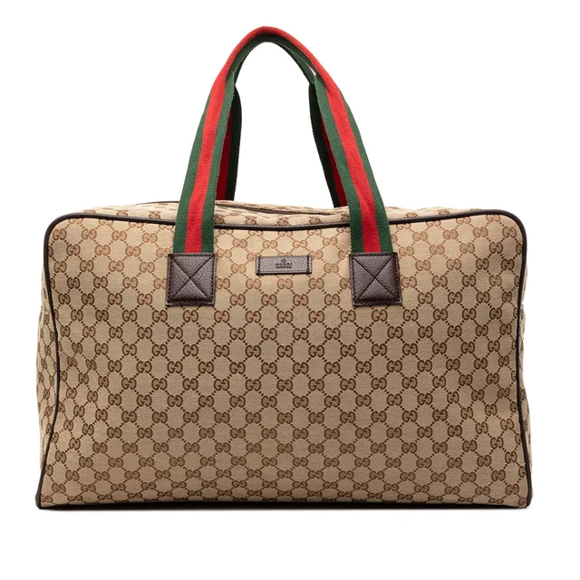 Beige Gucci GG Canvas Web Travel Bag in Beige Canvas from Designer Revival
