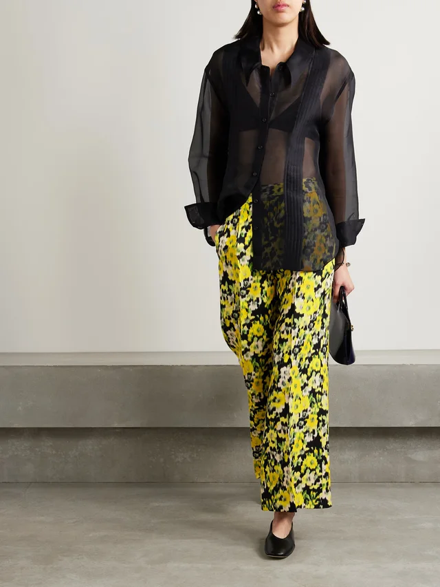 ADAM LIPPES Cropped floral-print wool and silk-blend straight-leg pants in Yellow, photo 2 of 2 from NET-A-PORTER (Canada)
