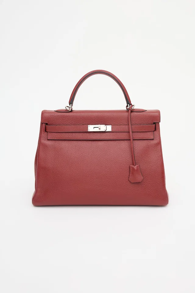 Hermès 2002 Rouge H Clemence Kelly Retourne 35 Bag in Burgundy Clemence leather from VSP Consignment