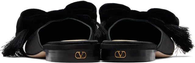 Valentino Garavani Black Reinette Satin Mules, photo 2 of 4 from SSENSE