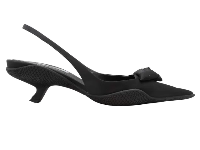 Black Prada Rosette Pointed-Toe Slingback Heels Size 35 in Black Nylon from Designer Revival