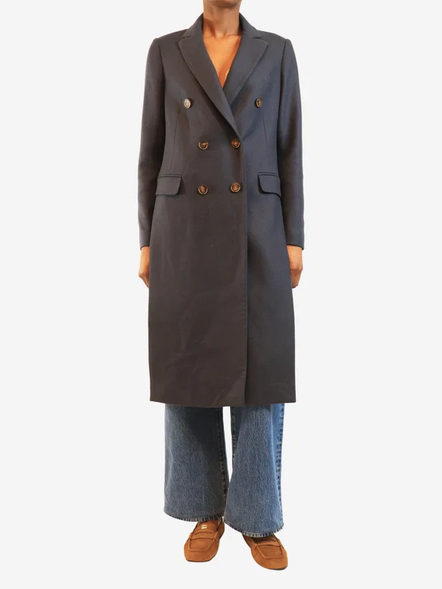 Brunello Cucinelli Navy double-breasted cashmere coat - size UK 8 in Navy Cashmere from Sign of the Times