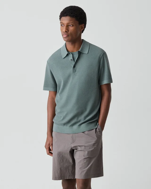 Theory Polo Shirt in Silk-Cotton in LIGHT PINE GROVE 70% Silk, 30% Cotton; Exclusive Of Elastic, photo 9 of 12 from Theory