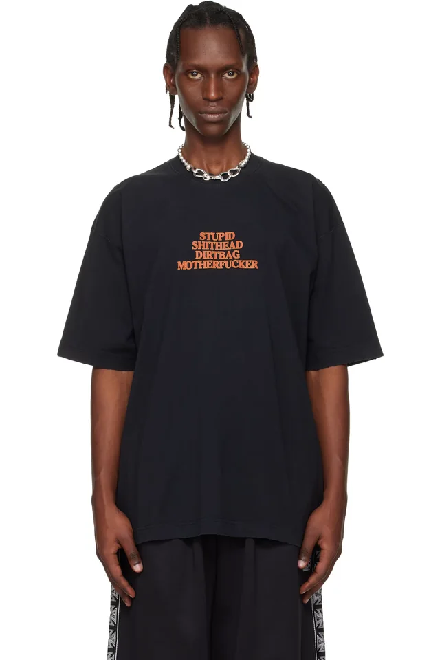 VETEMENTS Black 'MF' T-shirt, image 1 of 1 from SSENSE