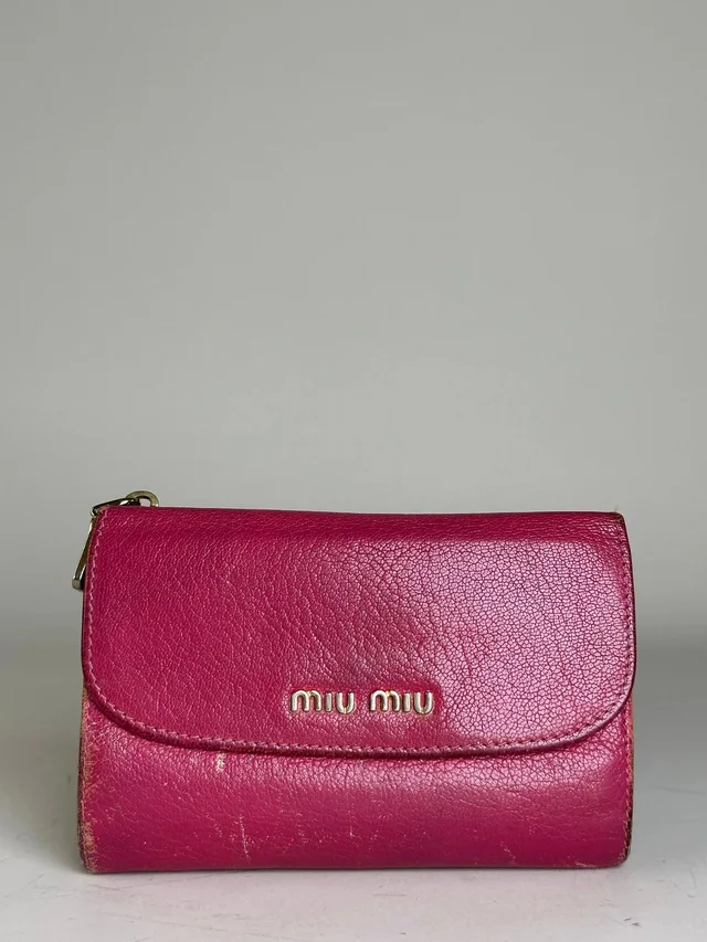 Miu Miu Vintage Saffiano Leather Wallet Fuchsia Gold in multicolor Saffiano leather from Grailed