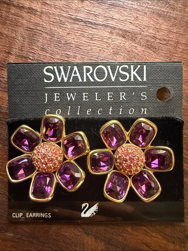 Swarovski Gold-Tone Purple And Pink Floral Clip Earrings in pink|purple Velvet from Poshmark