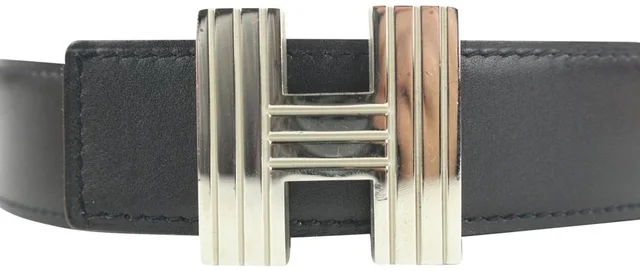 Hermès Black x Silver Reversible H Logo Cadena Belt Kit in Black Leather from Bagriculture