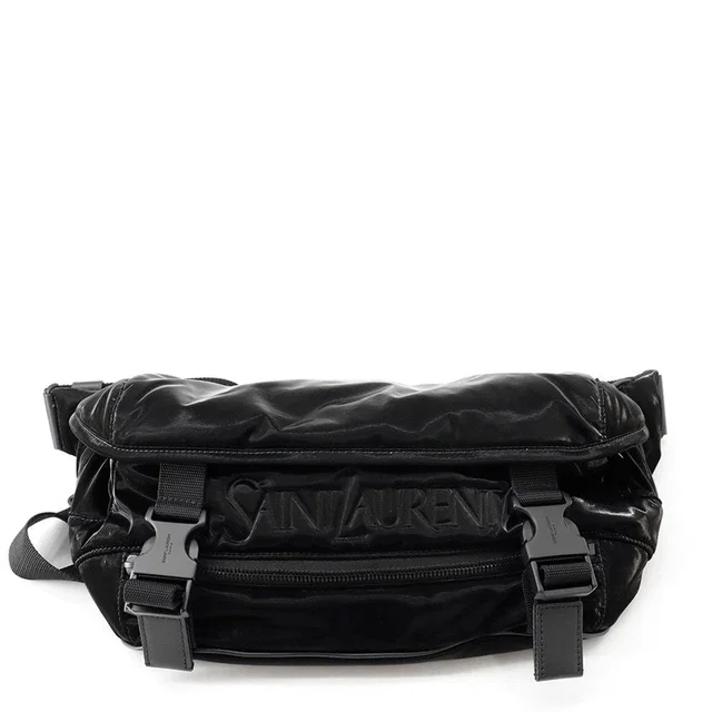 Saint Laurent Embroidered Belt Bag Logo Silk Tech Canvas Black in Black Canvas from The Reluxe