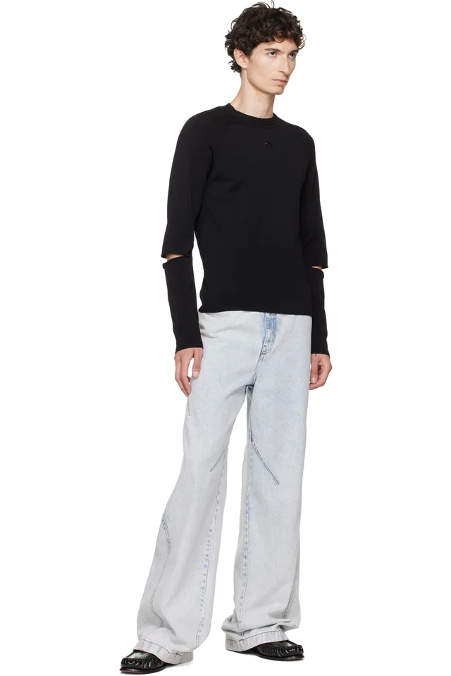 Marine Serre Black Moon Logo Knit Slit Sweater, photo 4 of 4 from SSENSE